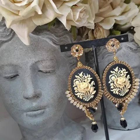 Pendientes Cameo Rosa Negro